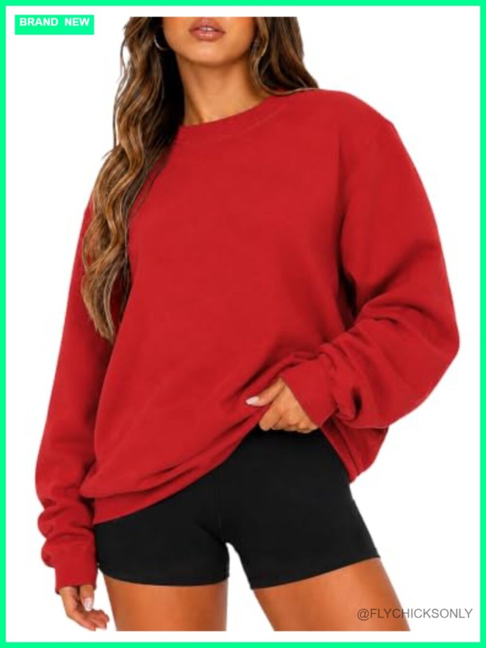 Womens Oversized Crewneck Sweatshirt Cotton Blend Long Sleeve Pullover Top